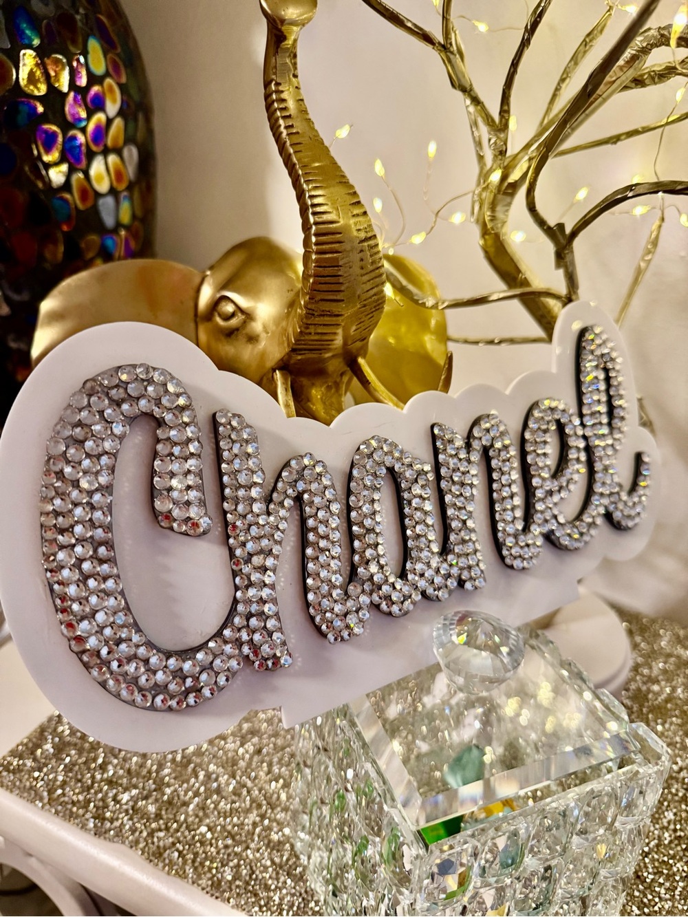 Rhinestone Glam Word Sign Decor Crystal Bling Handmade Vanity Room Decor